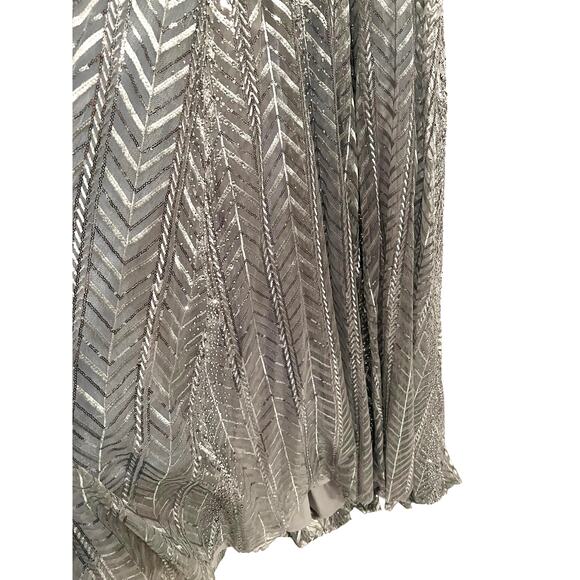 Mac Duggal Gown Embellished Illusion Long Sleeve Wrap Platinum Size 4 NWT 20189 - Picture 8 of 10